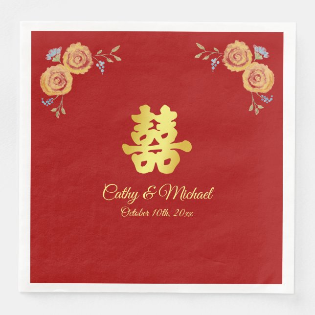 Rote Orangenblüte Chinesische Hochzeit doppeltes G Serviette (Vorderseite)