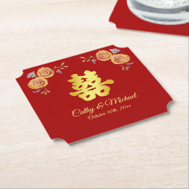 Rote Orangenblüte Chinesische Hochzeit doppeltes G Untersetzer