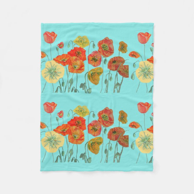 Rote Orangenblüte Mohnblüten Blume Aqua Fleecedecke (Vorderseite)