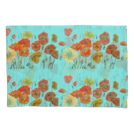 Rote Orangenblüte Mohnblüten Blume Aqua Kissenbezug