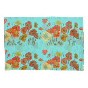 Rote Orangenblüte Mohnblüten Blume Aqua Kissenbezug