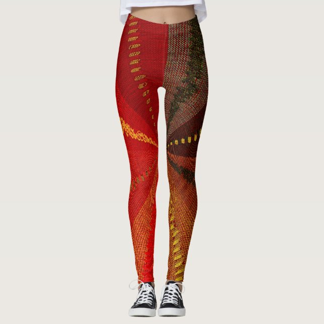 Rote Orangenbraun Spirale Abstrakte Leggings (Vorderseite)