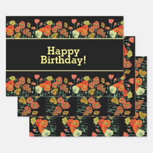 Rote Orangenmohnblume Blume Poppies Blumengestein Geschenkpapier Set
