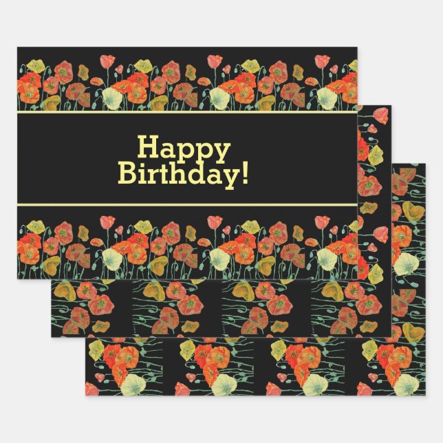 Rote Orangenmohnblume Blume Poppies Blumengestein Geschenkpapier Set (Set)
