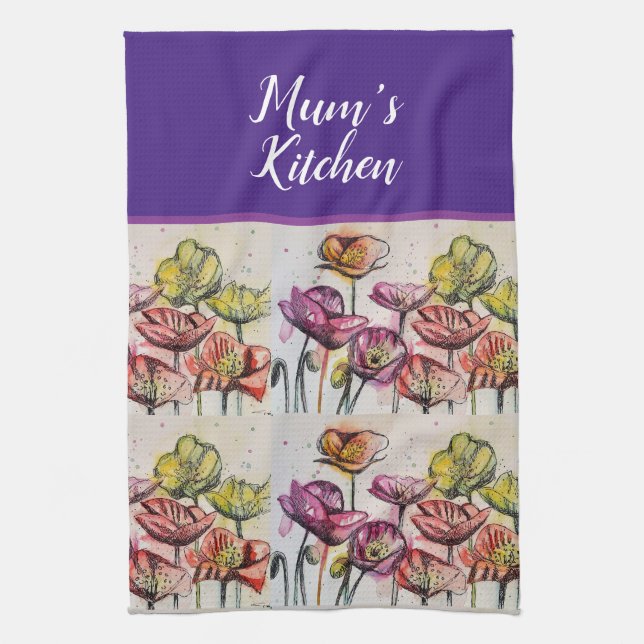 Rote Orangenmohnblume Blume Poppies Blumengestein Geschirrtuch (Vertikal)