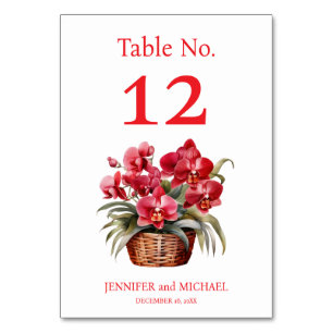 Rote Orchideen Aquarell Hochzeit Tischnummer