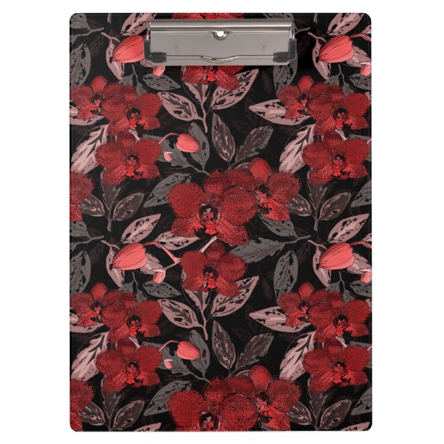 Rote Orchideen auf schwarz. Klemmbrett (Vorderseite)