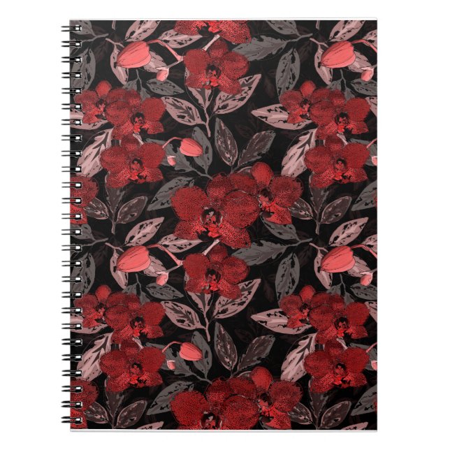Rote Orchideen auf schwarz. Notizblock (Vorderseite)