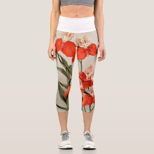 Rote Orchideen Blume Vintag Alte Illustration Capri Leggings