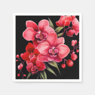 Rote Orchideen Rote und Schwarze Hochzeit Serviette
