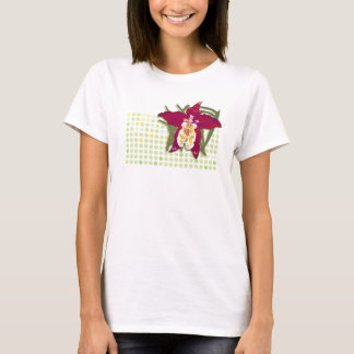 Rote Orchideen-Spaghetti-Bügel-Spitze T-Shirt