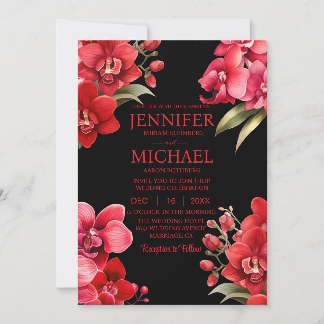 Rote Orchideen Winter Sommerhochzeit Einladungen (Vorderseite)