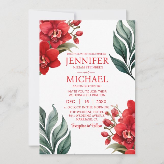 Rote Orchideen Winter Sommerhochzeit Einladungen (Vorderseite)