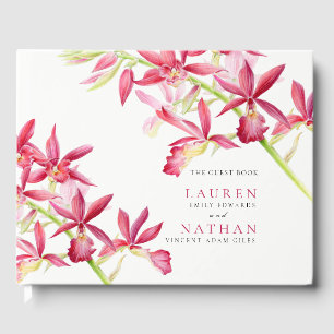 Rote Orchideenhochzeit Blume Aquarellfarben Gästebuch