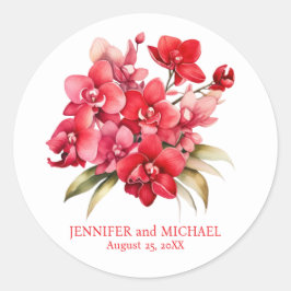 Rote Orchids Blume Blumenhochzeit Runder Aufkleber