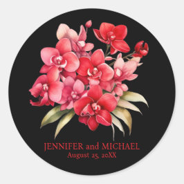 Rote Orchids Blume Blumenhochzeit Runder Aufkleber