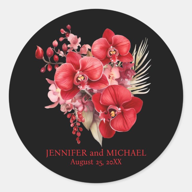 Rote Orchids Blume Blumenhochzeit Runder Aufkleber (Vorderseite)