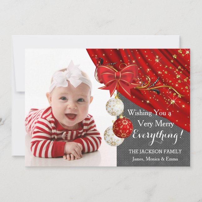 Rote Ornamente Foto Weihnachten (Vorderseite)