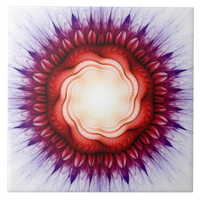 Rote Ornamente mit wirbelnden Blumen Fliese (Vorderseite)