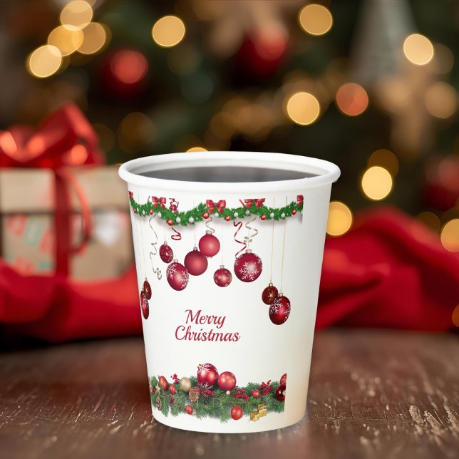 Rote Ornamente Moderne Weihnachtsfeier Pappbecher (Von Creator hochgeladen)