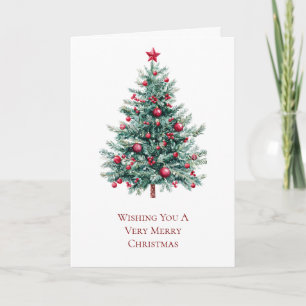 Rote Ornamente und Star Weihnachtsbaum Karte