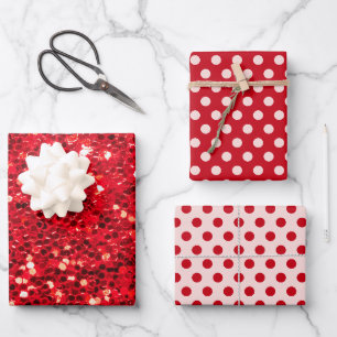 Rote Pailletten Rosa Punkte Metallische Valentinst Geschenkpapier Set