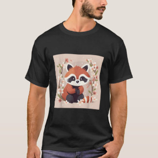 Rote Panda- und Kirschblüten-Illustration Süße Wa T-Shirt
