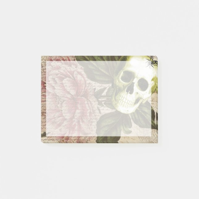 Rote Päonien-Steampunk-Totenkopf-Ephemere Post-it Klebezettel (Vorderseite)