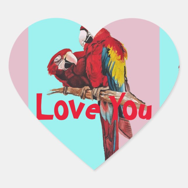 Rote Papagei-Liebe für Vogelgeflügel Herz-Aufkleber (Vorderseite)