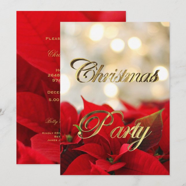 Rote Party Einladung Poinsettia Weihnachten (Vorne/Hinten)