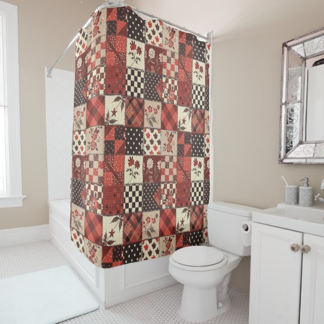 Rote Patchworkdecke Rustikal Floral Retro Duschvorhang (Beispiel)