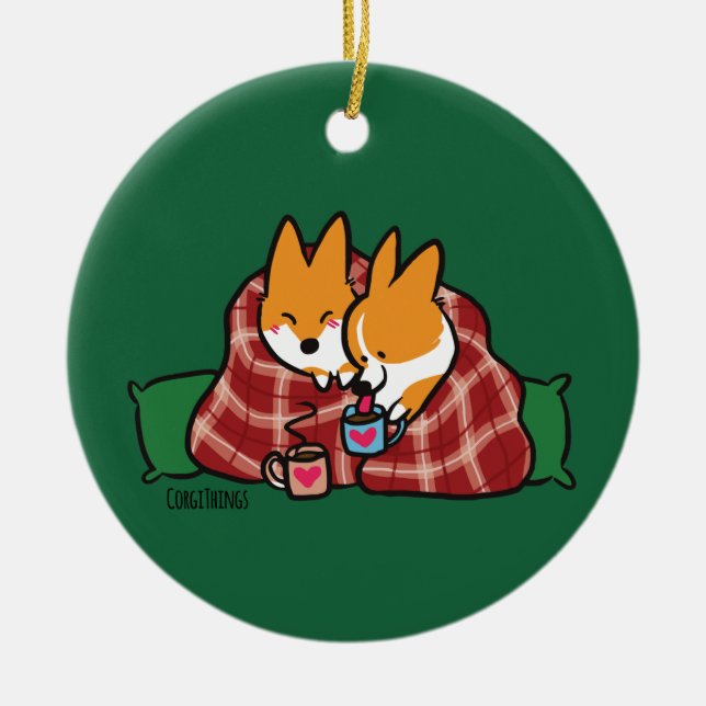 Rote PembrokeSnugglecorgi-Verzierung Keramik Ornament (Vorne)
