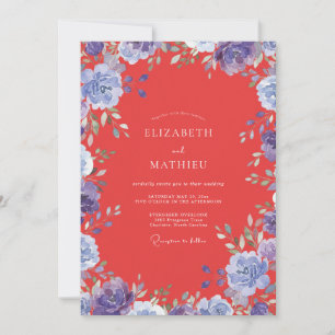Rote Periwinkle-Blüten-Hochzeit Einladung