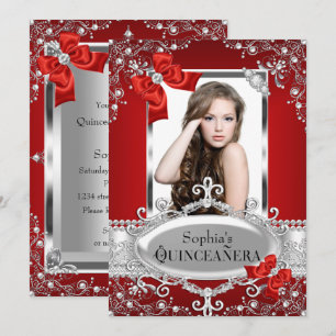 Rote Perle & Seiden-Schleife Glamour-Quinceanera Einladung