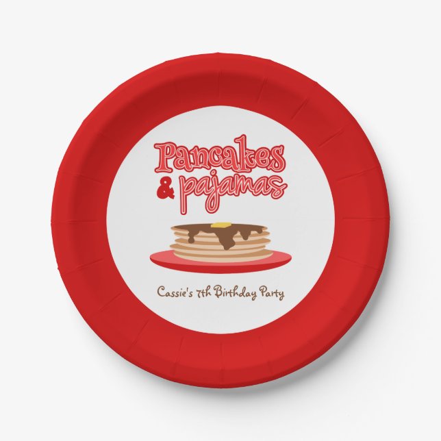Rote Pfannkuchen und Pajamas Geburtstagsparty Pappteller (Vorderseite)