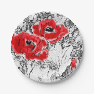 Rote Pfeffer, handgezeichnet, Blume, Blüten Pappteller