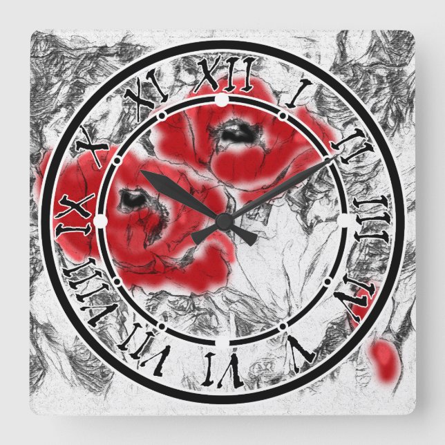 Rote Pfeffer, handgezeichnet, Blume, Blüten Quadratische Wanduhr (Vorderseite)