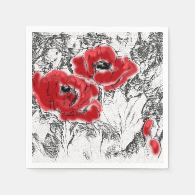 Rote Pfeffer, handgezeichnet, Blume, Blüten Serviette (Vorderseite)
