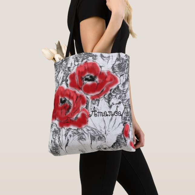 Rote Pfeffer, handgezeichnet, Blume, Blüten Tasche (Von Nahem)