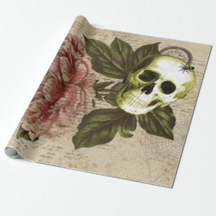Rote Pfingstrose-Steampunk-Totenkopf-Ephemere  Geschenkpapier