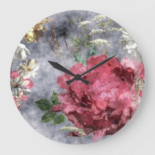 Rote Pfingstrose Wasserfarben Blumenmuster Große Wanduhr