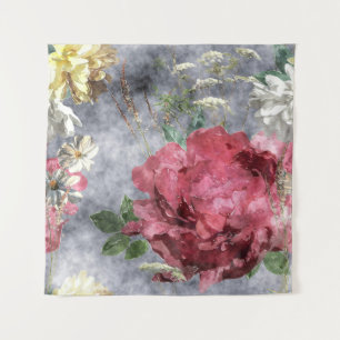 Rote Pfingstrose Wasserfarben Blumenmuster Wandteppich