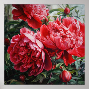 Rote Pfingstrosen Blumenkunst Druck Poster