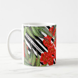 Rote Pfingstrosen-Rosen-Blumen Striped frohe Kaffeetasse