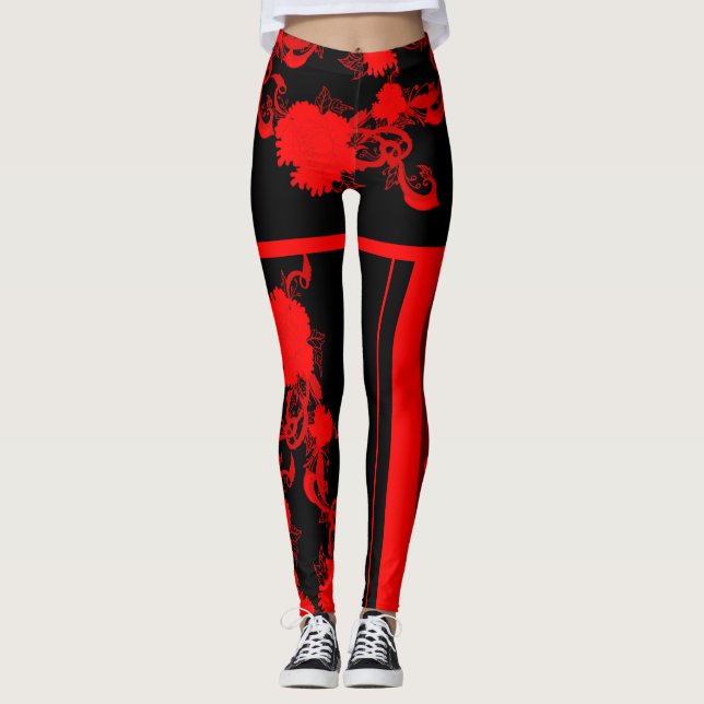 rote Pfingstroße Leggings (Vorderseite)