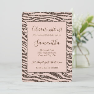 Röte Pfirsich Schokoladenbraun Zebradruck Glitter Einladung