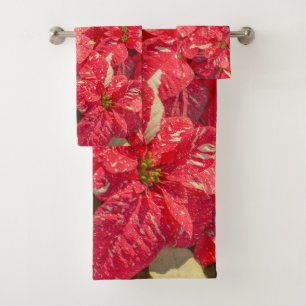 Rote Pflanze Poinsettia Blume Badhandtuch Set