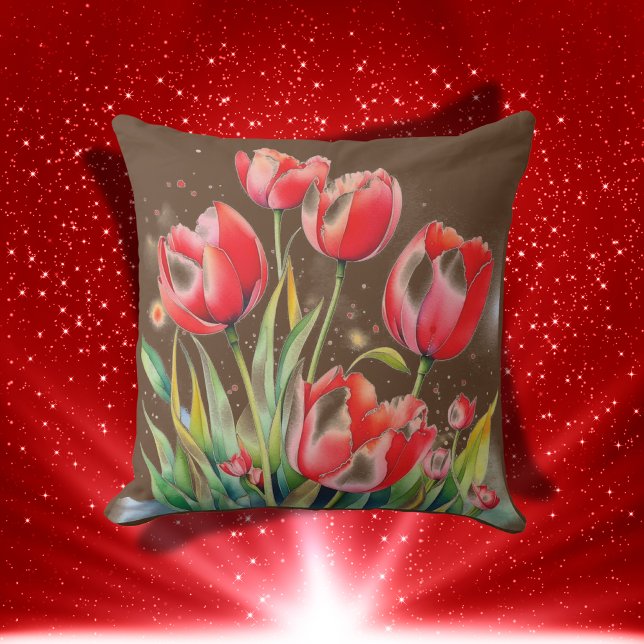 Rote Pflaumen auf braunem Hintergrund | Kissen (Von Creator hochgeladen)