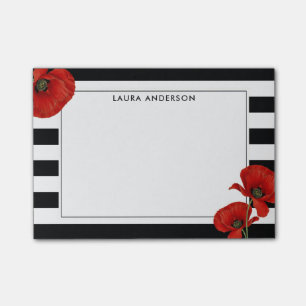 Rote Pflaumen auf schwarzen und weißen Streifen Post-it Klebezettel