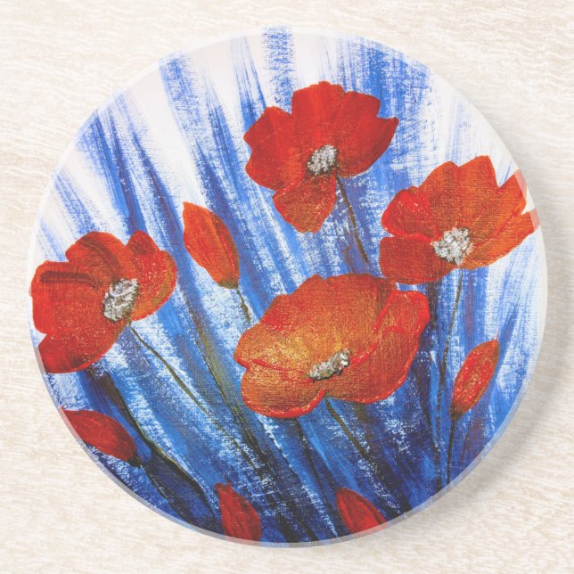 Rote Pflaumen im blauen Gras Getränkeuntersetzer (Vorne)